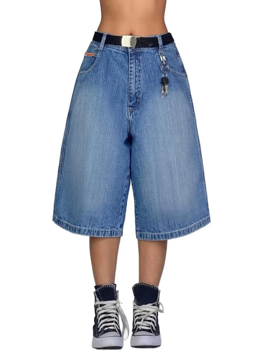 Baggy Denim Jorts for Women | Wide Leg Y2K Shorts | Elastic Waist Bermuda with